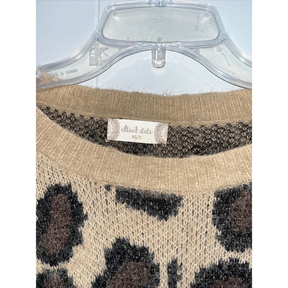 Altar’d State XS/S Tan/Black Animal Print Sweater Pullover Lg SLV Eyelash‎ Knit - Picture 2 of 7